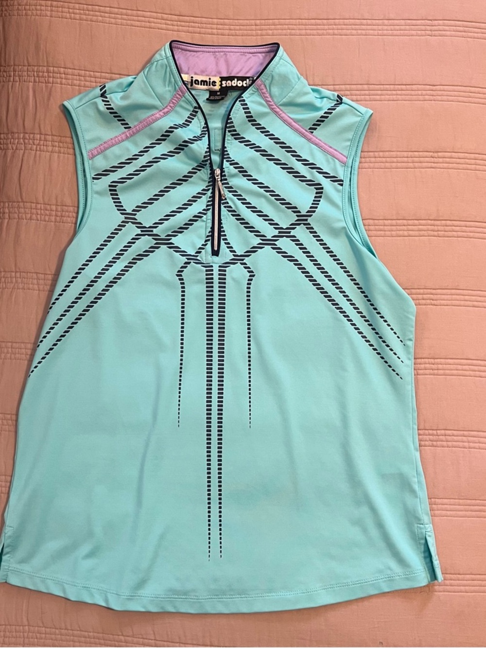 jamie sadock Aqua Zip Front Golf Tank Bold Pattern Purple Detail Kimono Collar